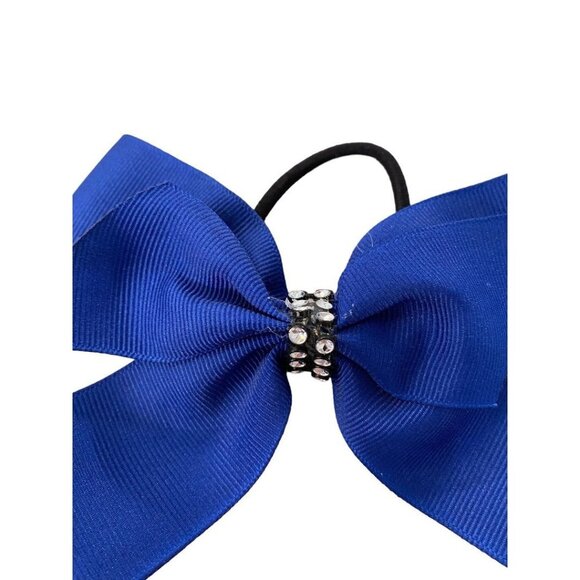 Girls Oversize Hair Bow 5" Elastic Ponytail Blue Bejeweled - Picture 3 of 8